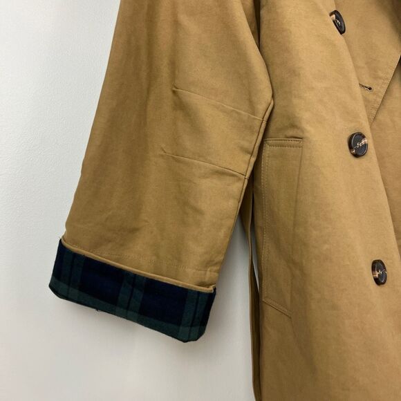 Flash Women's Size 1 US S Tan Khaki Flannel Overcoat Peacoat Jacket Korea Trench - Picture 15 of 16